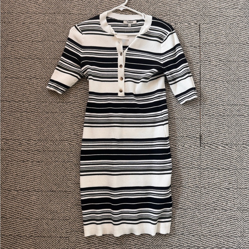Madewell Black and White Striped Midi Dress